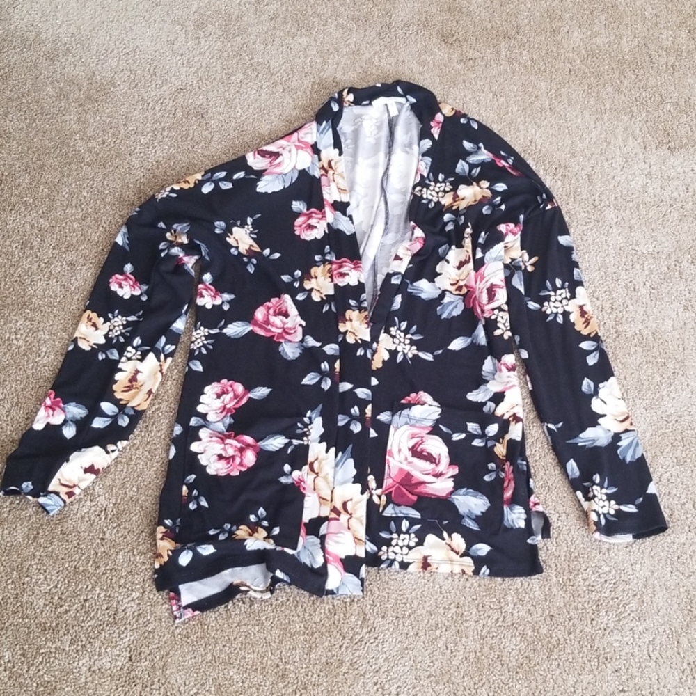 Floral and black print cardigan